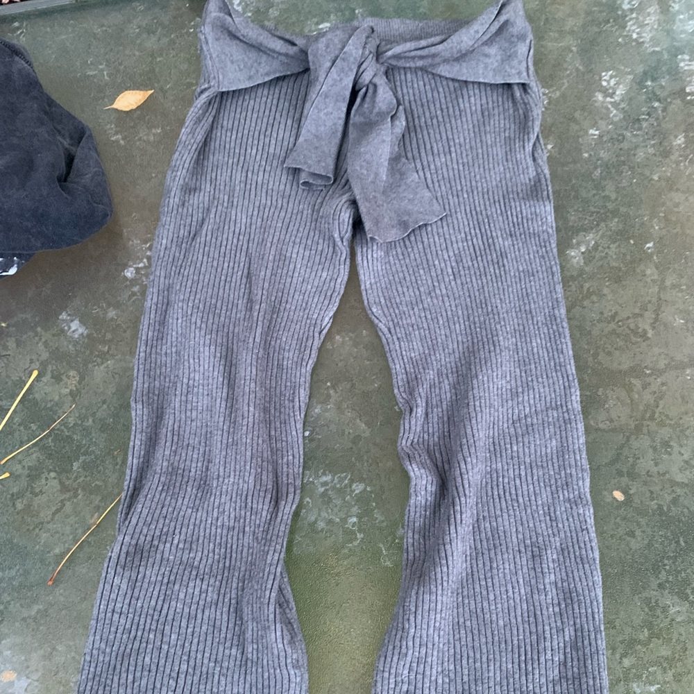 Ribbed Sweater Knit Tie Waist Pants